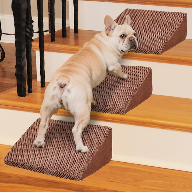 INRLKIT 40D Dog Ramp for Stairs Suits for Small Dogs Cats, Pet Steps Stairs for Staircase Stairs with Anti-Slip Bottom and Self-Sticky Pads to Fix Suitable for Dogs Cats(3Pcs, Brown) - Image 1